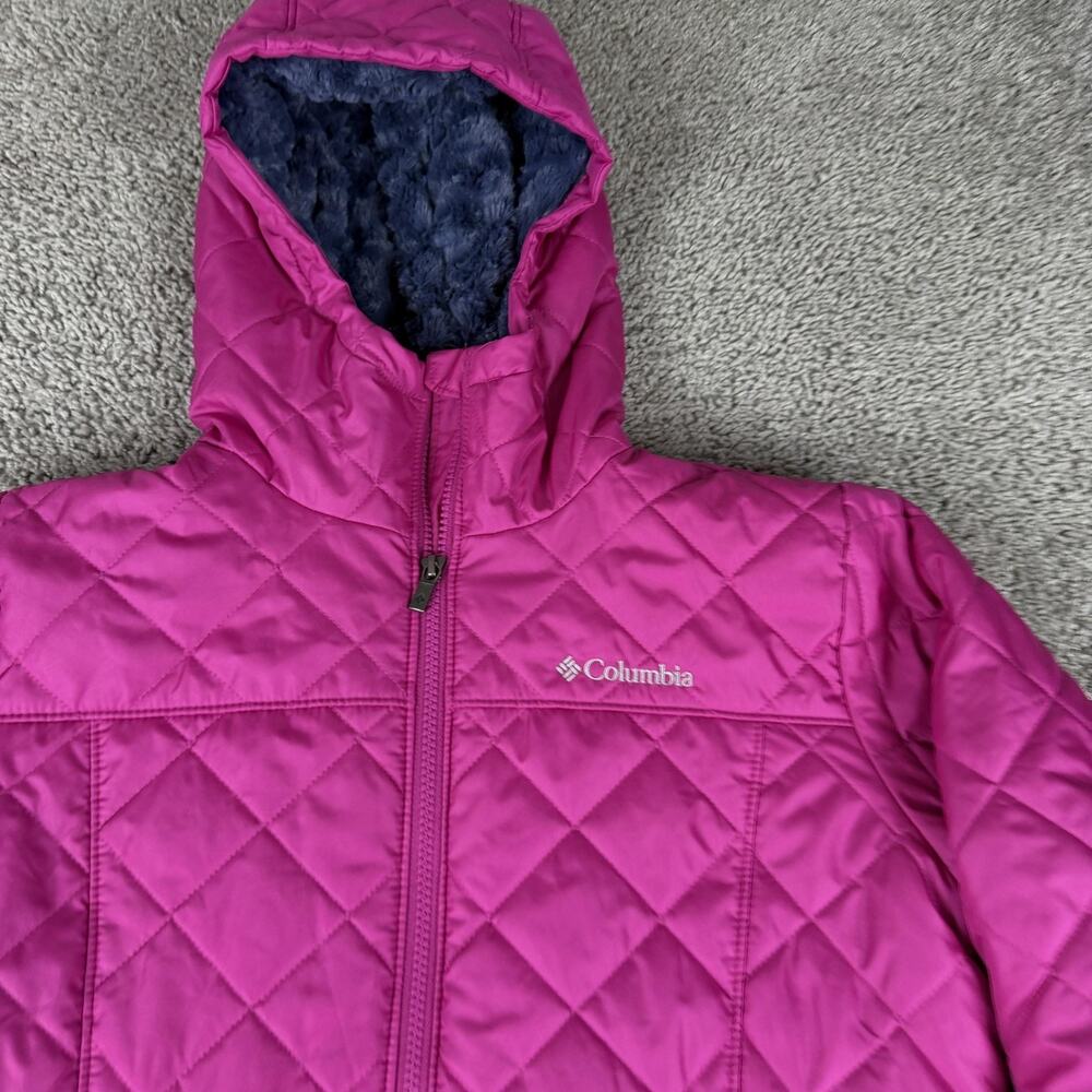 Columbia Jacket Womens Medium Pink Quilted Hooded Fleece Lined Full Zip Warm - Picture 3 of 13